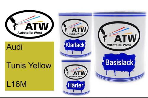 Audi, Tunis Yellow, L16M: 1L Lackdose + 1L Klarlack + 500ml Härter - Set, von ATW Autoteile West.